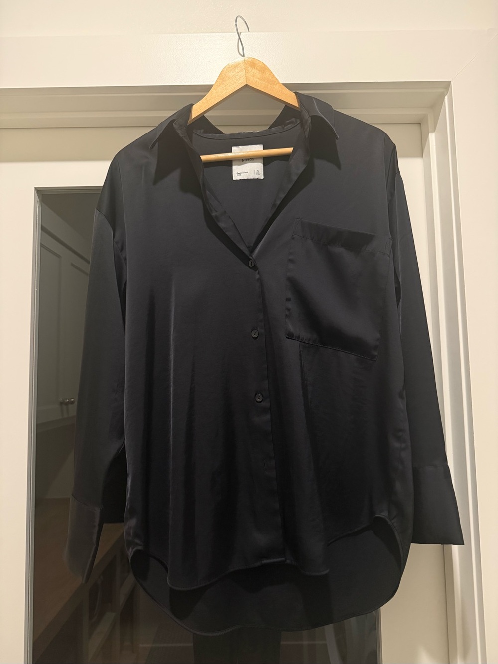Black Satin Long-Sleeve oversized Button up